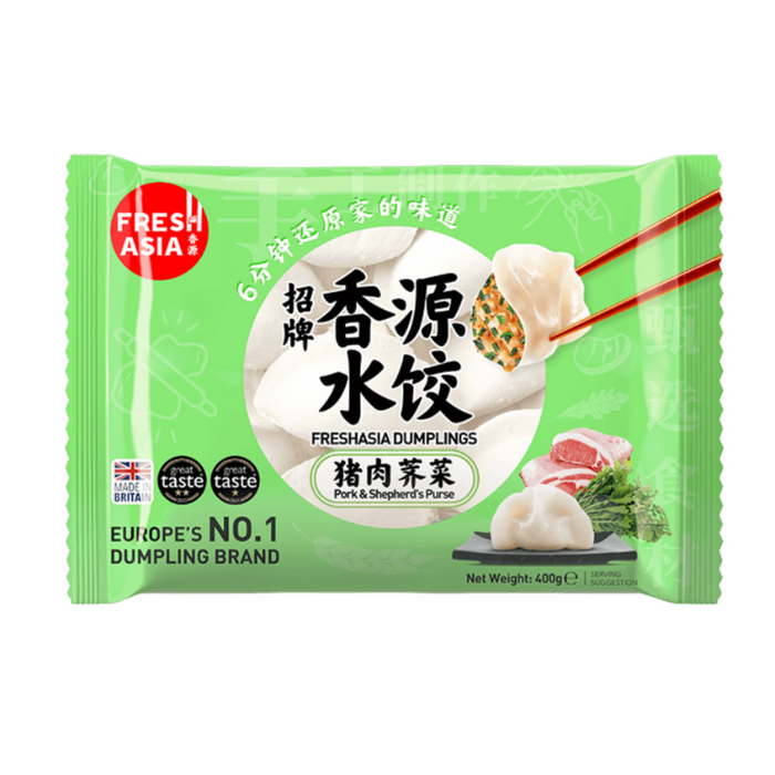 FRESH ASIA FROZEN PORK & SHEPHERDS PURSE DUMPLINGS 400G 香源豬肉薺菜水餃