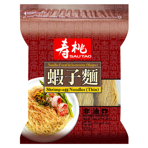 SAU TAO SHRIMP-EGG NOODLES THIN 454G 壽桃牌 蝦子麵 (幼) - 袋裝