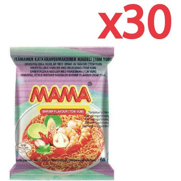 MAMA SHRIMP TOM YUM FLAVOUR NOODLE 60G, Case of 30