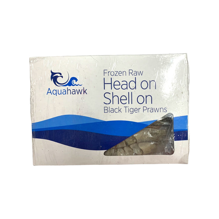 AQUA HAWK 8/12 HEAD ON SHELL BLACK TIGER PRAWNS ON SEMI IQF - 1KG