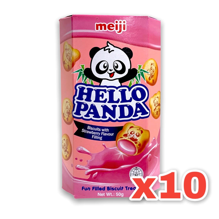 MEIJI HELLO PANDA BISCUIT STRAWBERRY, Case of 10