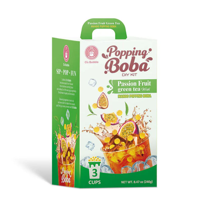 O'S BUBBLE PASSION FRUIT GREEN TEA POPPING BOBA KIT 240G