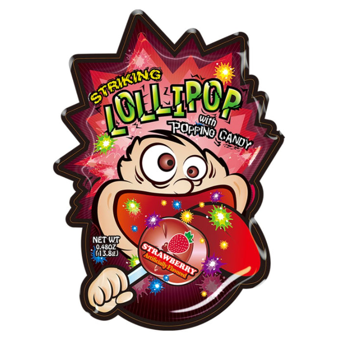 STRIKING STRAWBERRY LOLLIPOP WITH POPPING CANDY 13.8G