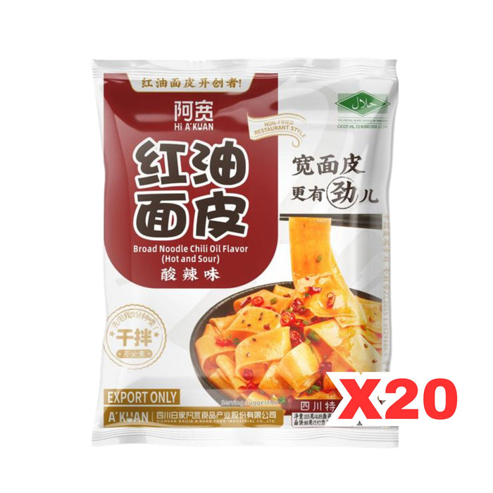 BAIJIA SOUR & HOT CHILLI OIL BROAD NOODLE, CASE OF 20 阿寬袋裝紅油面皮-酸辣