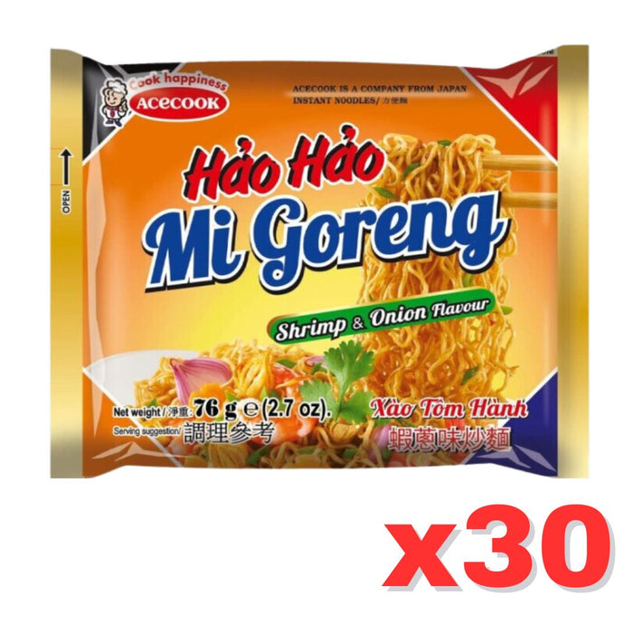 ACECOOK MI GORENG HAO HAO FRIED ONION SHRIMP FLAVOUR, CASE OF 30