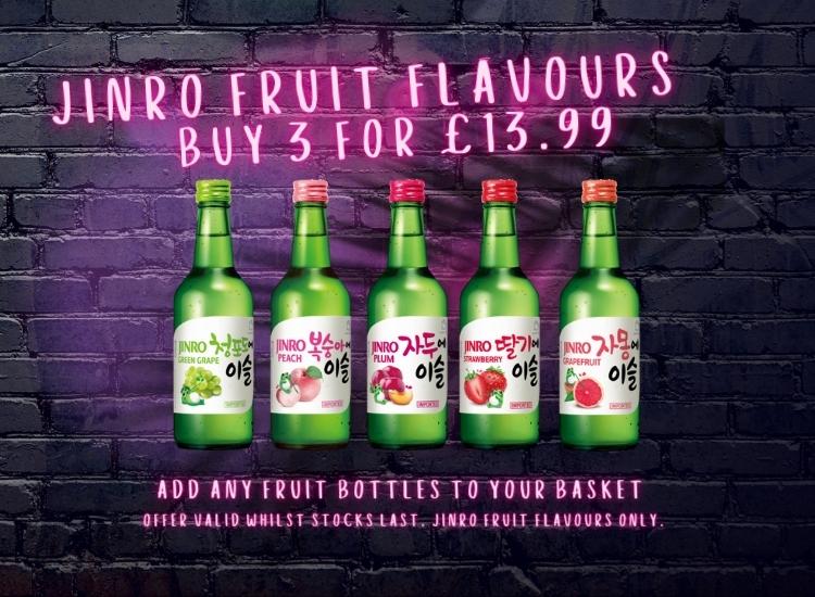 JINRO FRUIT FLAVOUR SALE - BUY ANY 3 FOR £16.99