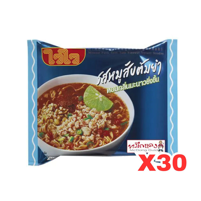WAI WAI MINCED PORK TOM YUM INSTANT NOODLE 60G, CASE OF 30