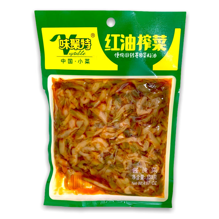 WJT PRESERVED VEGETABLES WITH CHILLI OIL 138G 味聚特紅油榨菜