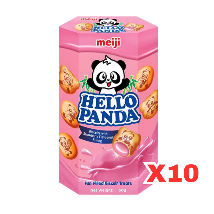 MEIJI HELLO PANDA STRAWBERRY BISCUIT 50G, CASE OF 10