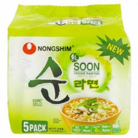 NONGSHIM SOON VEGGIE NOODLE, 5 Pack