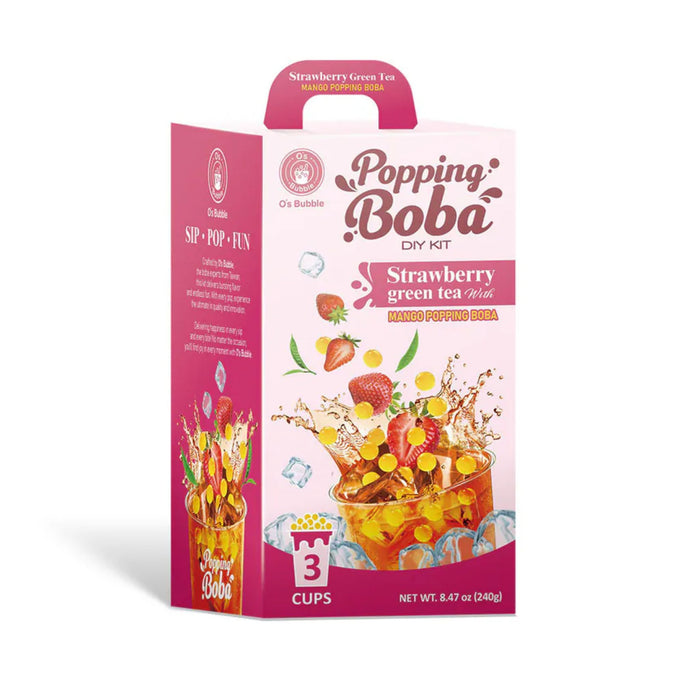 O'S BUBBLE STRAWBERRY GREEN TEA POPPING BOBA KIT 240G