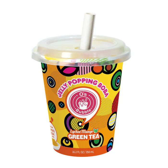 O'S BUBBLE LYCHEE MANGO GREEN TEA POPPING BOBA CUP 350ML