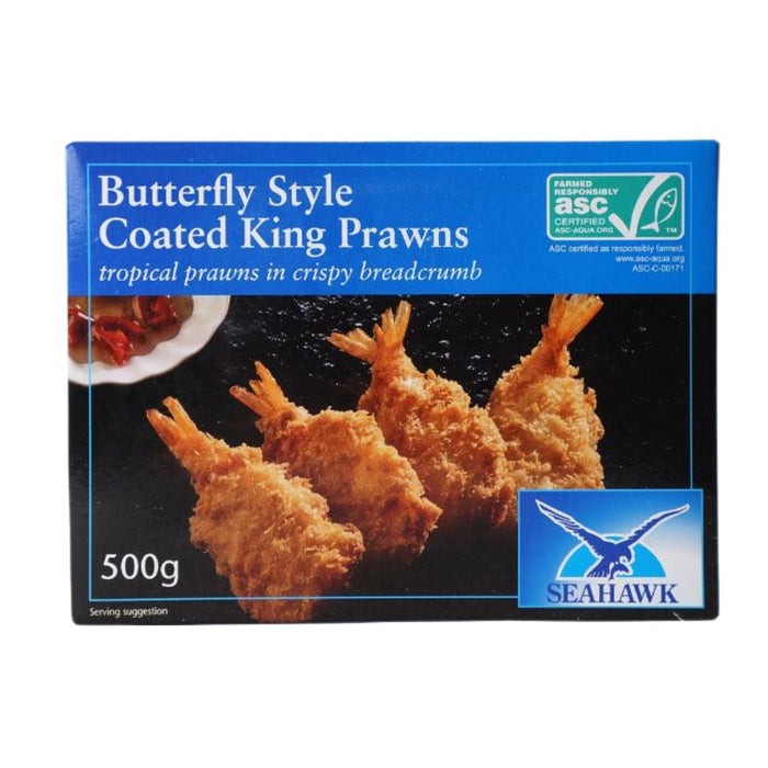 SEAHAWK FROZEN BUTTERFLY STYLE COATED KING PRAWNS 500G (APPROX. 32 PIECES)