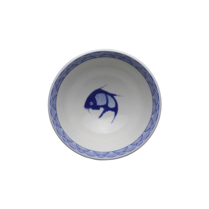 CAMEO RICE BOWL KOI FISH BLUE WAVE PATTERN 11.5CM
