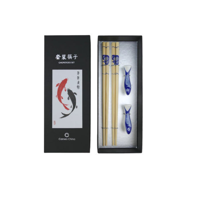 CAMEO KOI FISH SET OF 2 CHOPSTICKS GIFT BOX