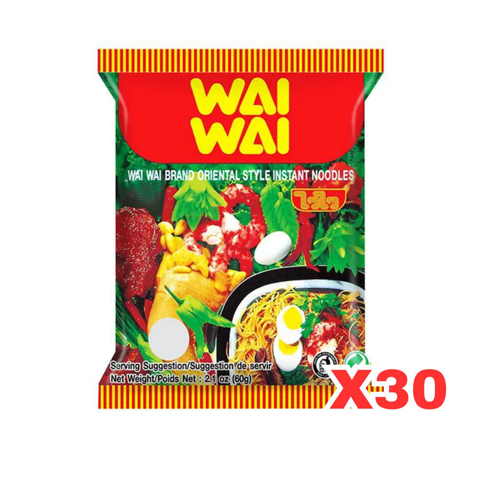 WAI WAI ORIENTAL STYLE INSTANT NOODLE 60G, CASE OF 30
