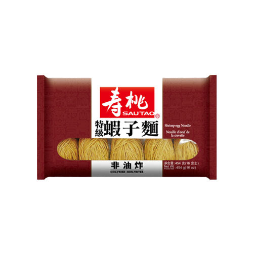 SAU TAO SHRIMP THIN EGG NOODLE (ROW PACK) 454G 壽桃牌特級蝦子麵 (幼) - 排裝