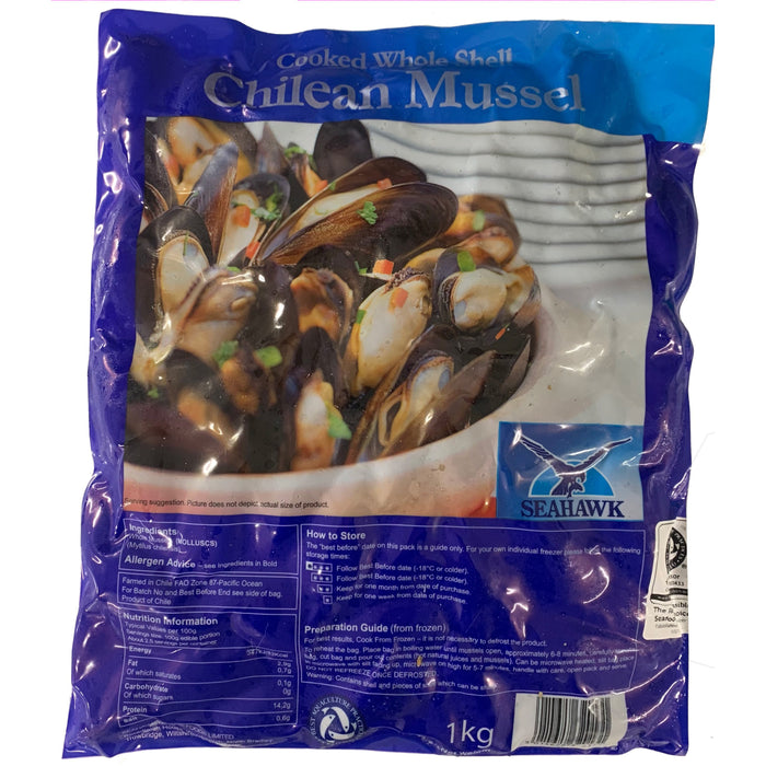 SEAHAWK COOKED WHOLE SHELL CHILEAN MUSSELS - 1kg