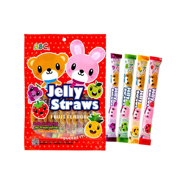 ABC BEAR AND BUNNY ASSORTED FRUIT JELLY STRAWS 300G