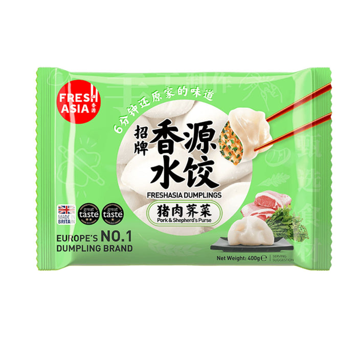 FRESH ASIA FROZEN PORK &amp; SHEPHERDS PURSE DUMPLINGS 400G 香源猪肉荠菜水饺