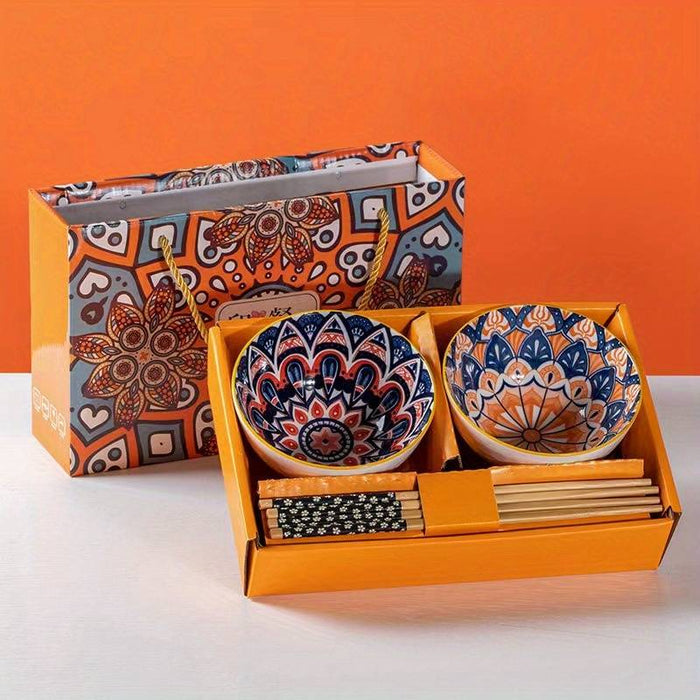 BOHEMIAN STYLE CERAMIC RICE BOWL GIFT SET