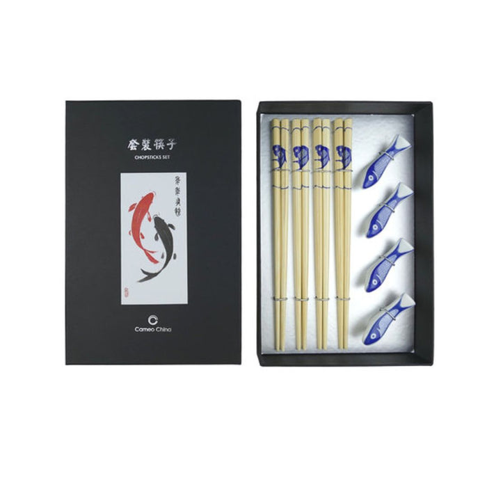 CAMEO KOI FISH CHOPSTICKS SET OF 4 GIFT BOX