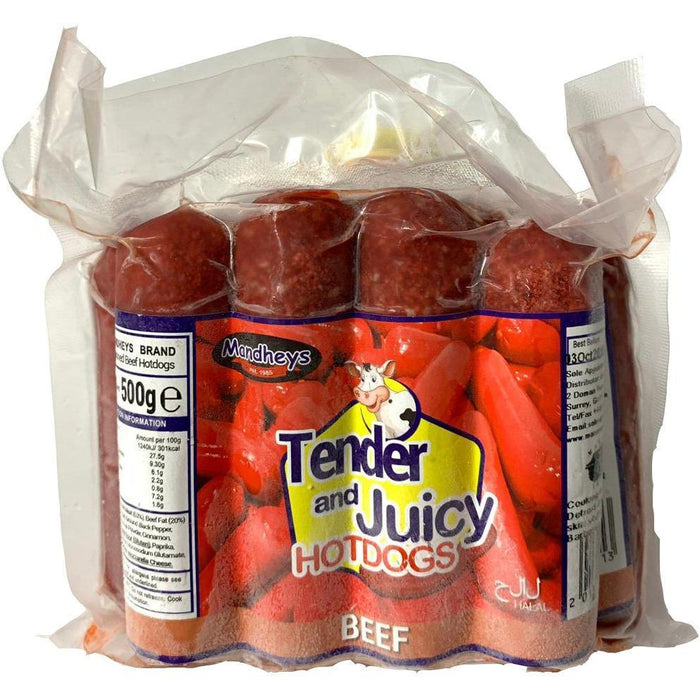 MANDHEY''S BEEF HOTDOGS 500G
