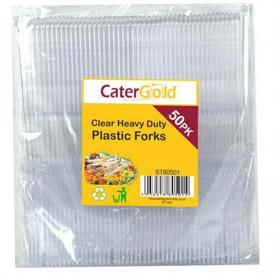 CATER GOLD PLASTIC FORKS CLEAR HEAVY DUTY - 50 PCS