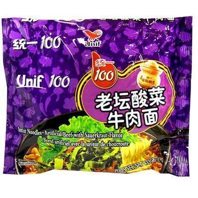 UNIF BEEF & SAUERKRAUT FLAVOUR NOODLE 统一100老坛酸菜牛肉面