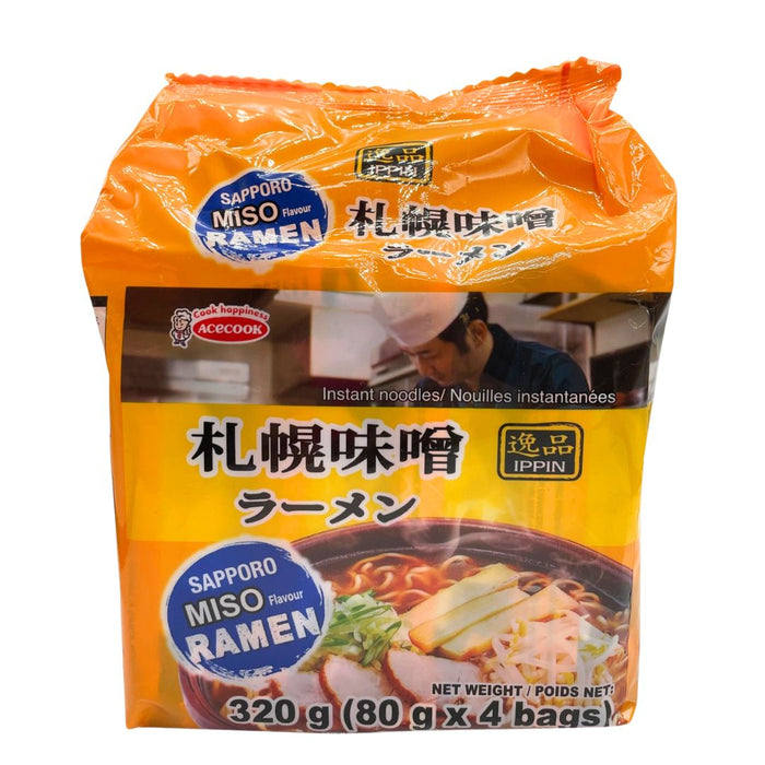 ACECOOK SAPPORO MISO RAMEN, PACK OF 4 逸品札幌味噌拉麵 (4 包裝)