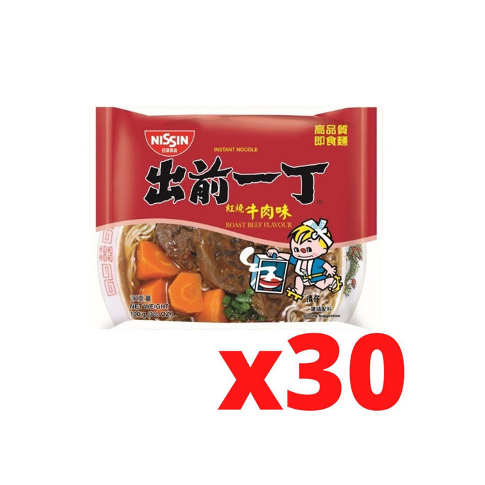 NISSIN ROAST BEEF FLAVOUR INSTANT NOODLES HK 100G, CASE OF 30 出前一丁紅燒牛肉麵