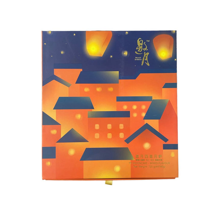 YAO YUE MOONCAKES MIXED FLAVOURS 4 PIECES 720G 邀月四喜月餅（雙黃白蓮蓉, 單黃冬蓉, 五仁, 豆沙）