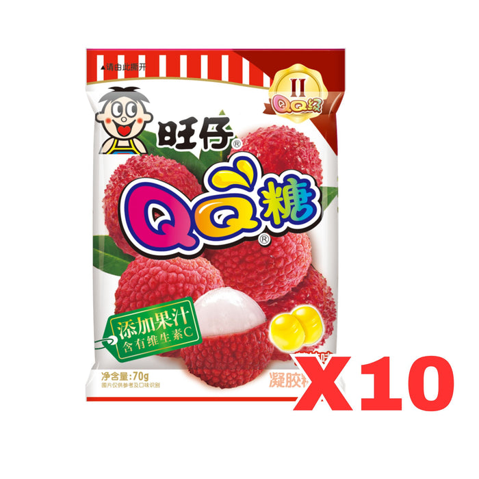 WANT WANT QQ LYCHEE SOFT CANDY, CASE OF 10 旺仔QQ糖(荔枝味)