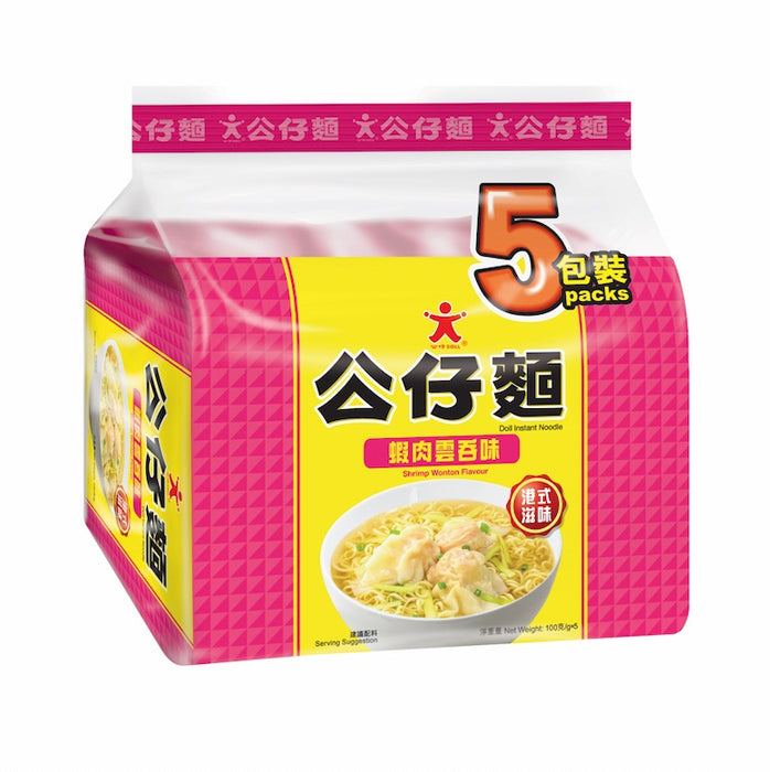 DOLL SHRIMP WONTON FLAVOUR, PACK OF 5 公仔麵 (蝦肉雲吞味)