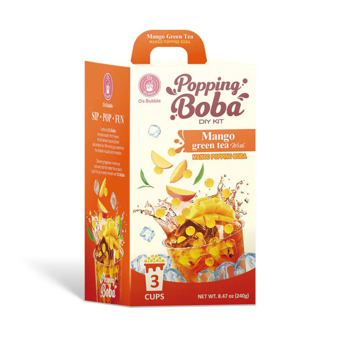 O'S BUBBLE MANGO GREEN TEA POPPING BOBA KIT 240G