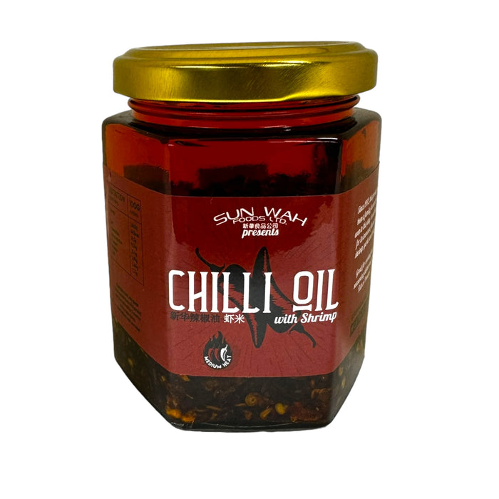 SUN WAH  GLUTEN FREE CHILLI OIL WITH SHRIMP 180G 新華辣椒油 蝦米