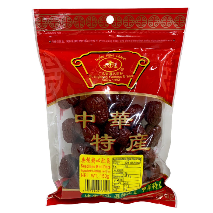 ZHENG FENG NATURE RED DATES SEEDLESS 150G 正豐無核雞心紅棗