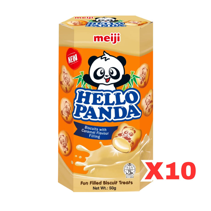 MEIJI HELLO PANDA CARAMEL BISCUIT 50G, CASE OF 10
