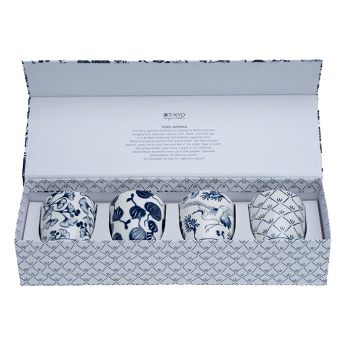 JAPANESE STYLE FLORAL BLUE JAPONICA TEA CUP SET - 4 CUPS
