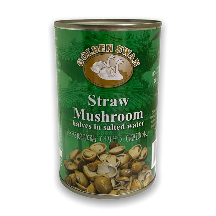 GOLDEN SWAN STRAW MUSHROOM HALVES - 425G 金天鹅草菇 (切半) (盐渍水)