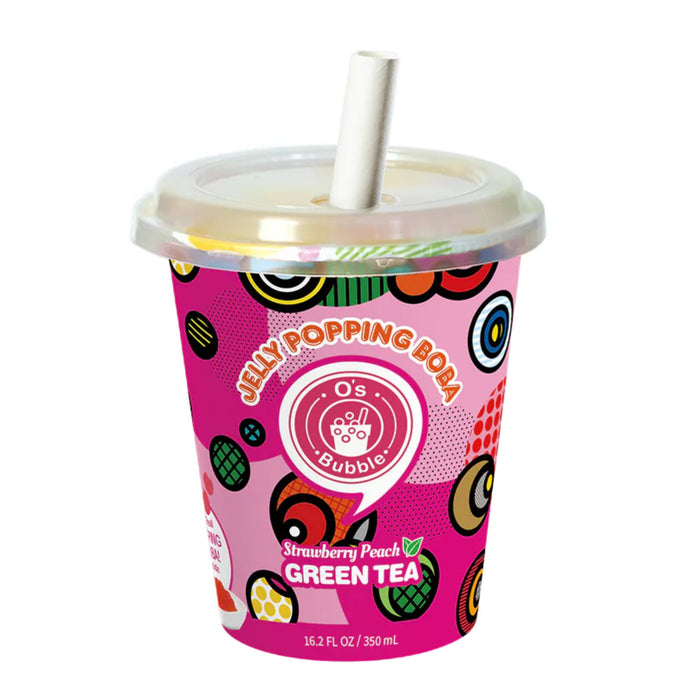 O'S BUBBLE STRAWBERRY PEACH GREEN TEA POPPING BOBA CUP 350ML
