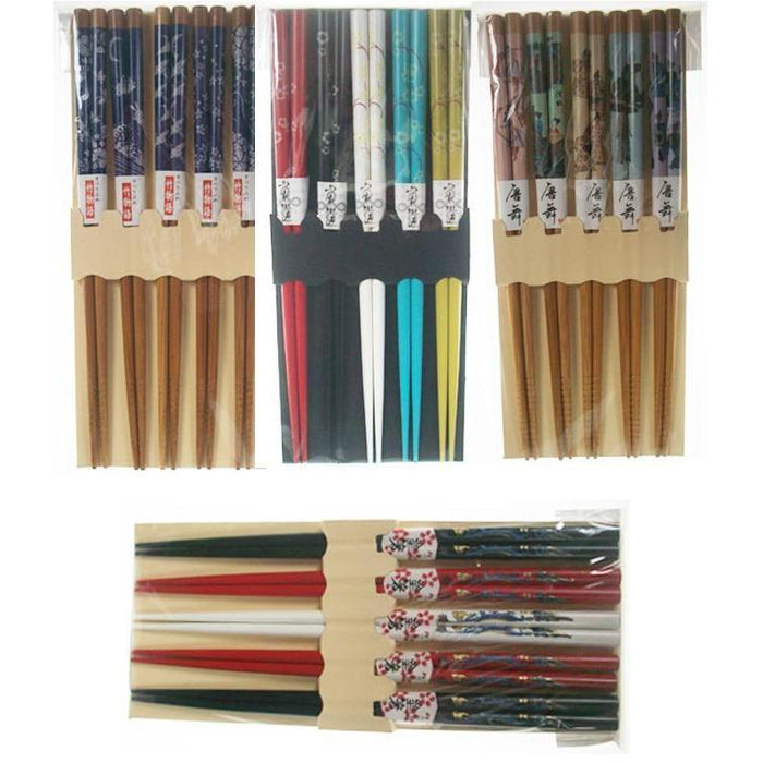 CHOPSTICKS WITH CHINESE PAINTING 5 PAIRS (RANDOM PATTERN)